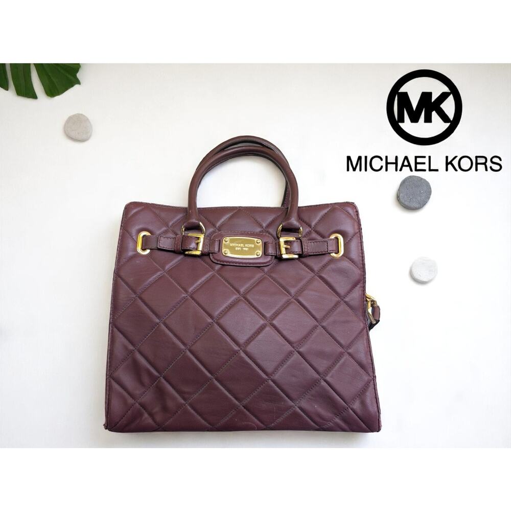 Michael Kors Hamilton Large Quilted Tote in Burgundy with Gold Hardware